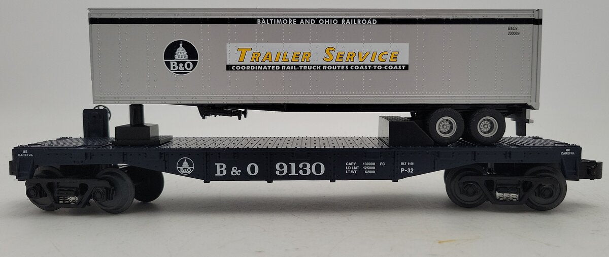 MTH 30-7010E O Gauge Baltimore & Ohio Flatcar w/ Trailer EX/Box