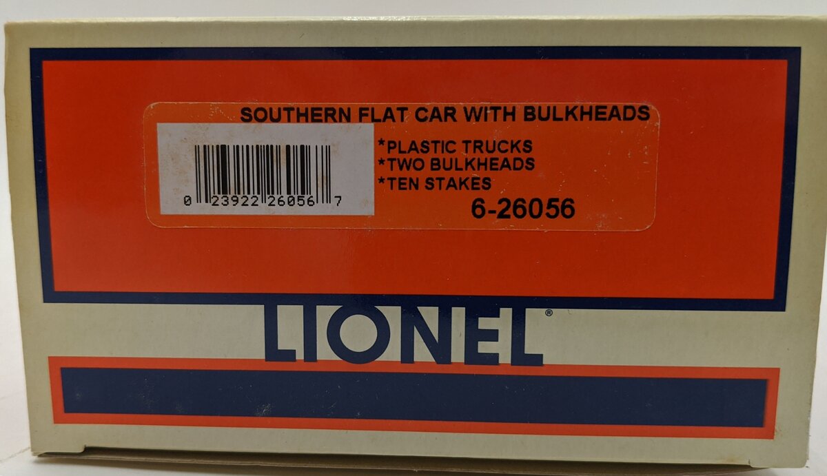Lionel 6-26056 Southern Flatcar with Bulkheads & Stakes EX/Box