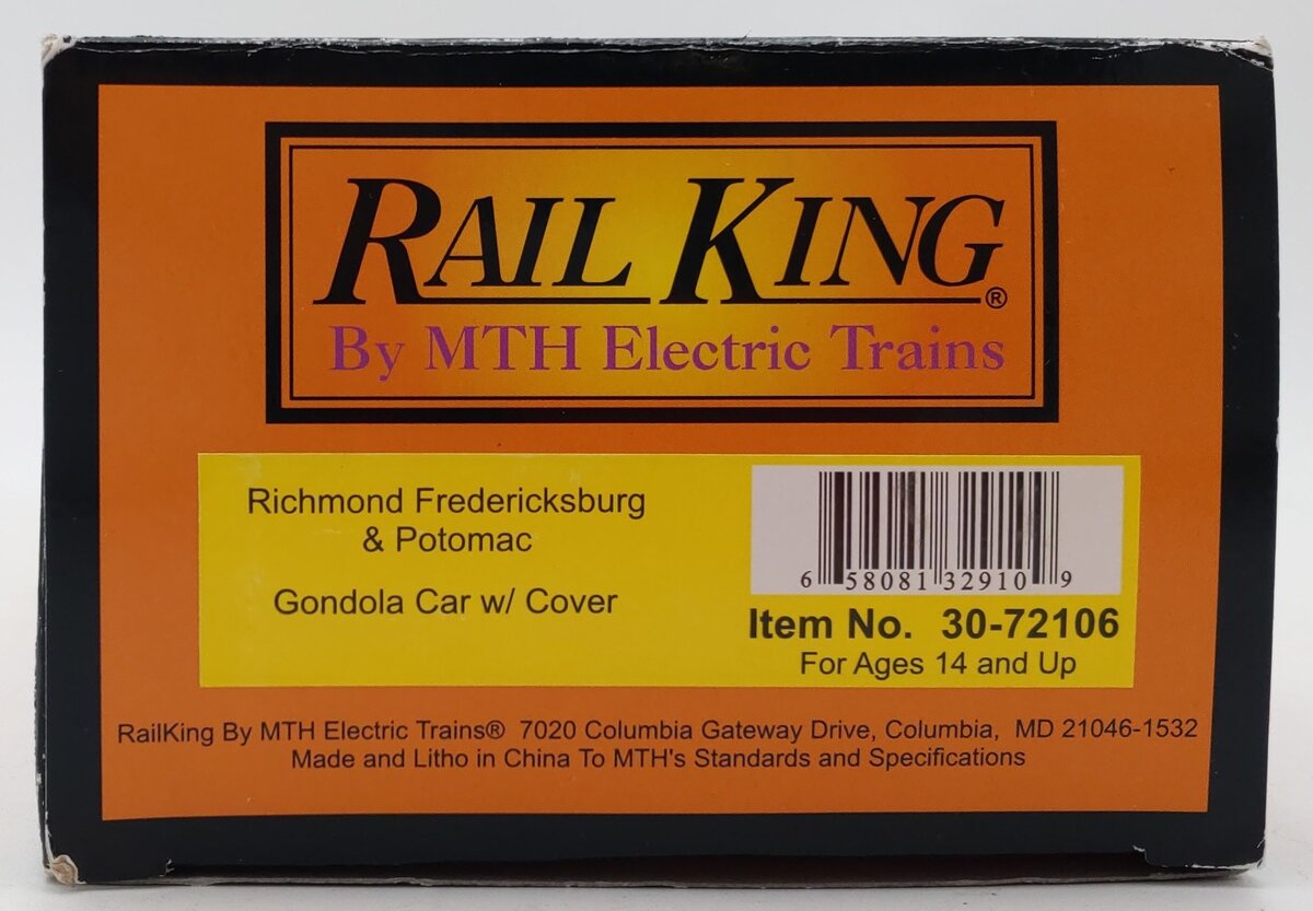 MTH 30-72106 O Gauge Richmond Fredericksburg & Potomac Gondola Car w/Cover LN/Box