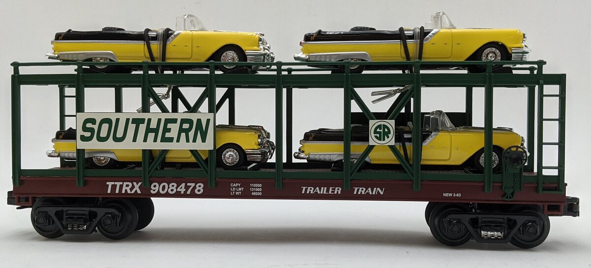 MTH 30-76140 O Gauge Southern Auto Carrier with 4 1955 Pontiacs LN/Box