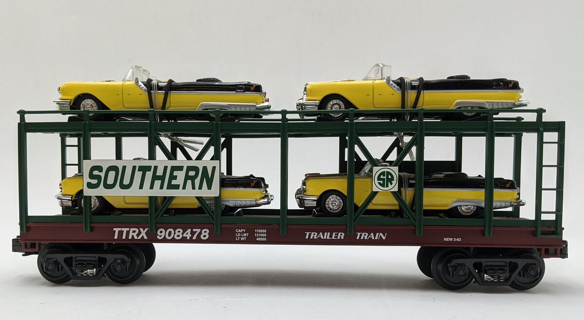MTH 30-76140 O Gauge Southern Auto Carrier with 4 1955 Pontiacs LN/Box