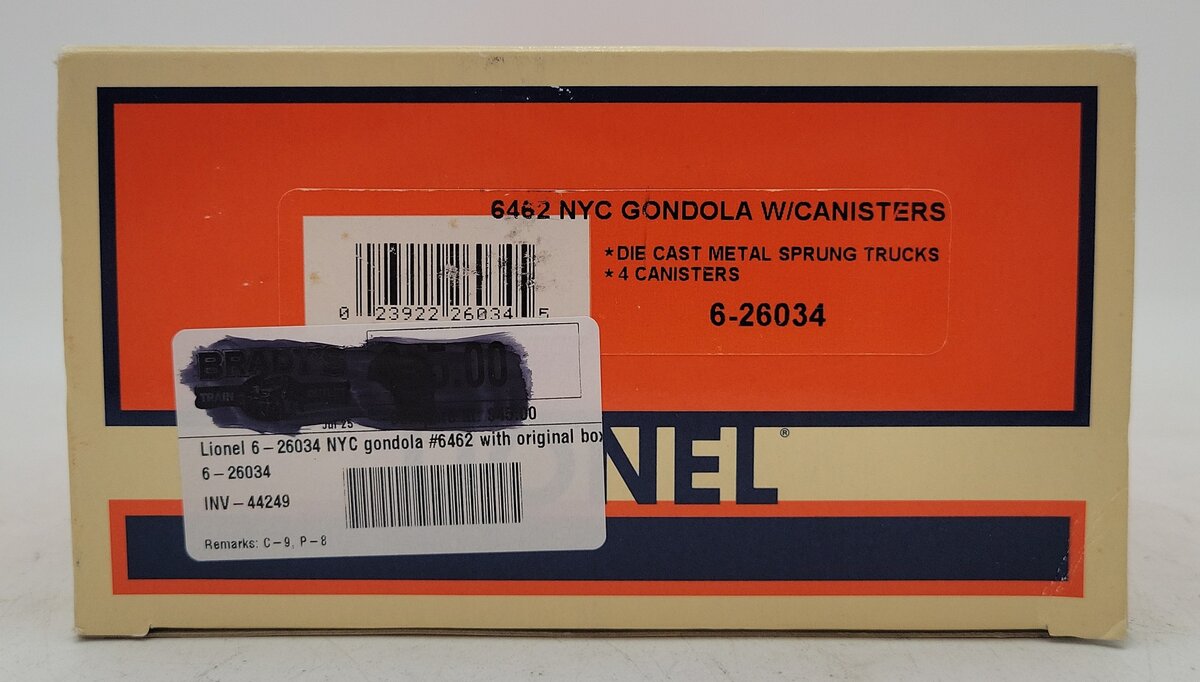 Lionel 6-26034 O Gauge NYC Gondola w/ Canisters #6462 LN/Box