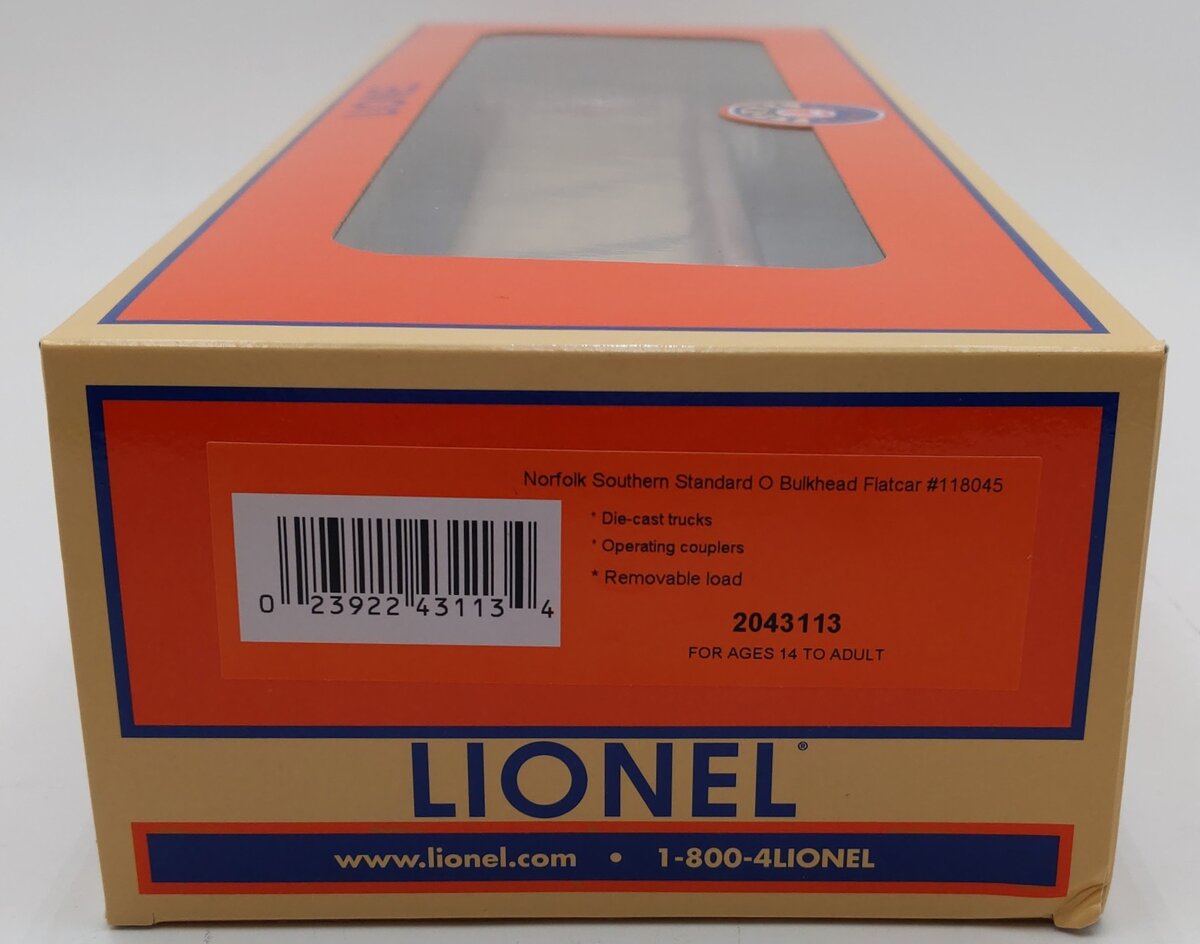 Lionel 2043113 O Norfolk Southern Bulkhead Flatcar #118045 LN/Box