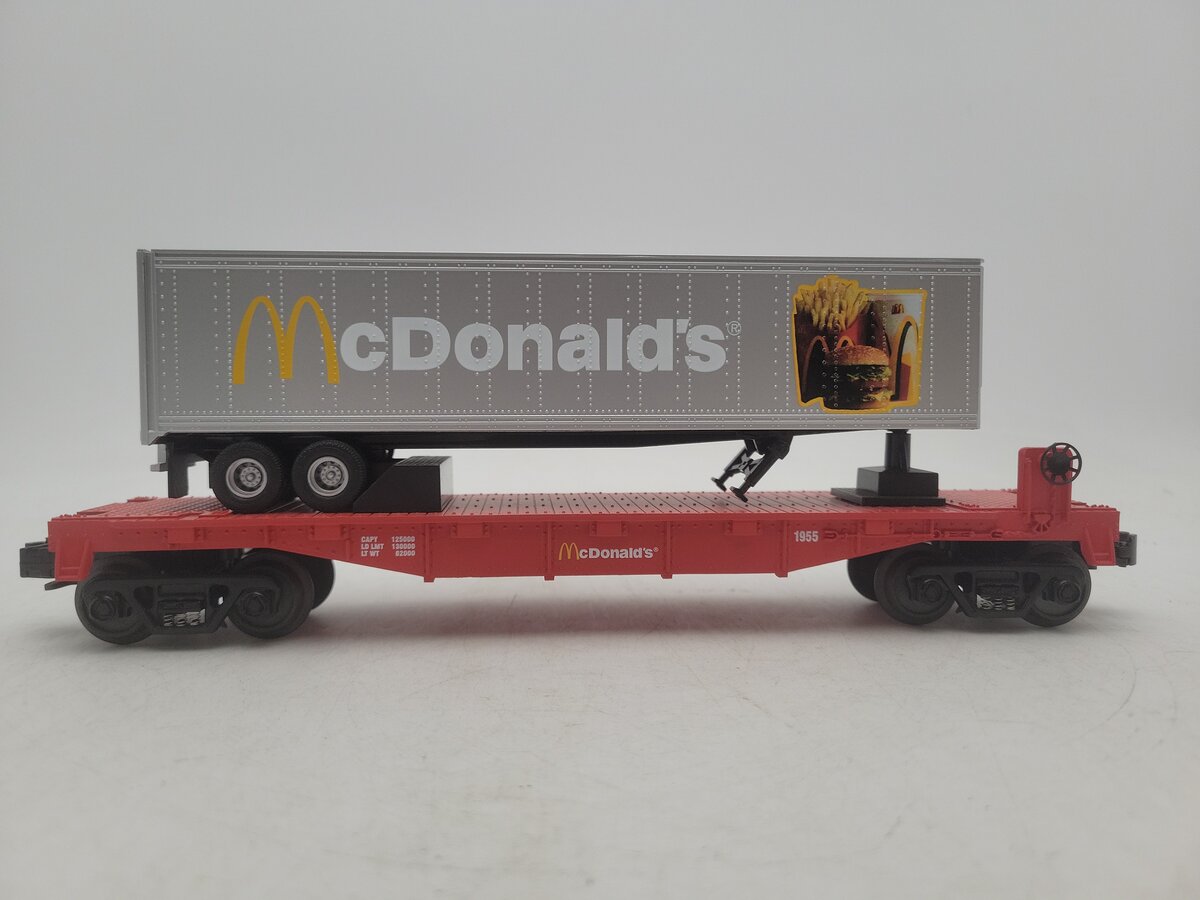 MTH 30-76043 O Gauge McDonalds Flatcar #1955 w/ Trailer EX/Box