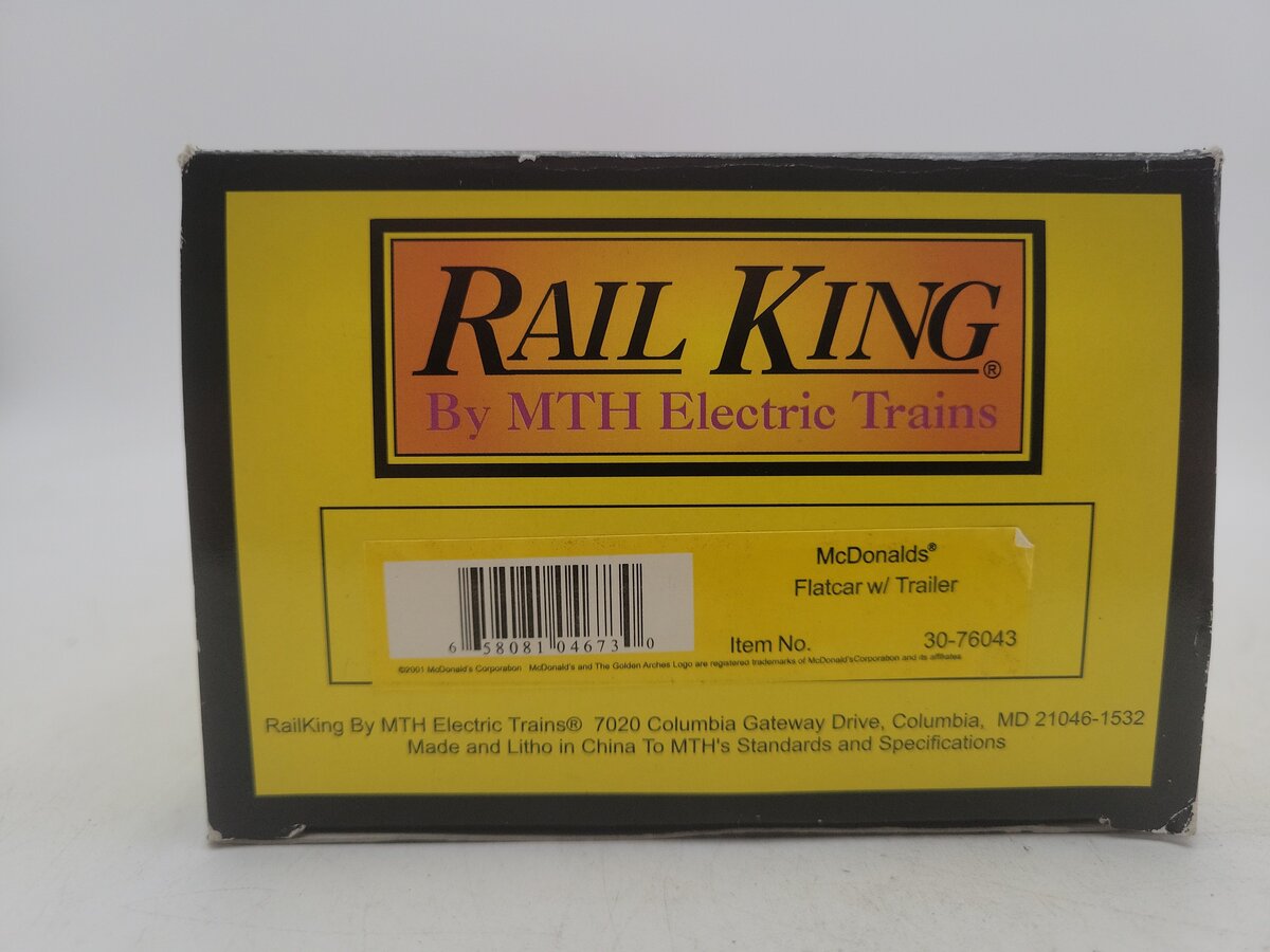 MTH 30-76043 O Gauge McDonalds Flatcar #1955 w/ Trailer EX/Box