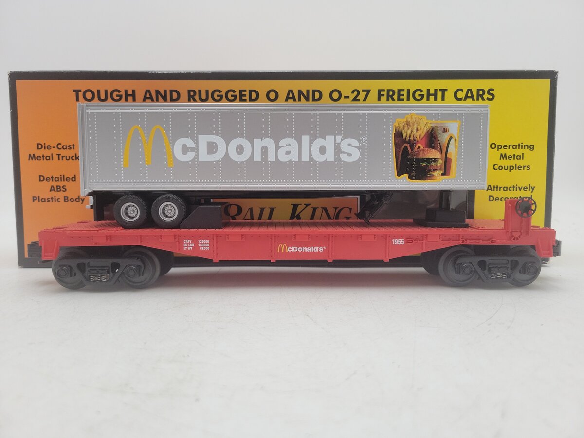 MTH 30-76043 O Gauge McDonalds Flatcar #1955 w/ Trailer EX/Box