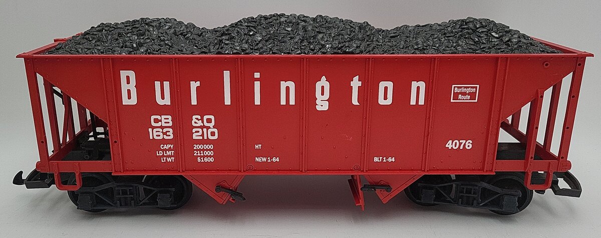 LGB 4076-M01 G Scale Burlington Hopper with Coal Load #163210 EX/Box