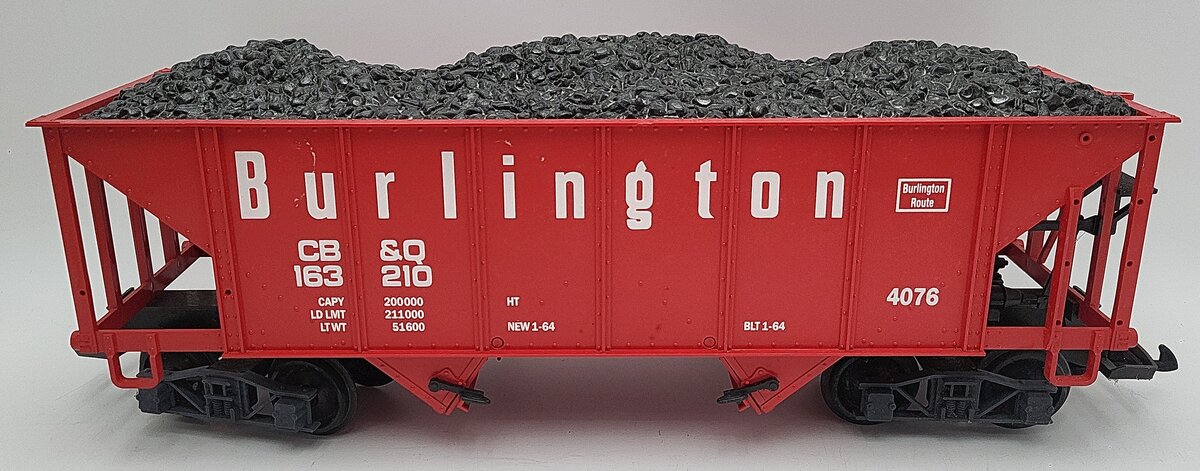 LGB 4076-M01 G Scale Burlington Hopper with Coal Load #163210 EX/Box