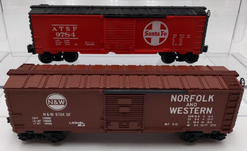 Lionel O Gauge MPC Southern, B&O, Santa Fe, and Norfolk & Western Boxcars [4] VG