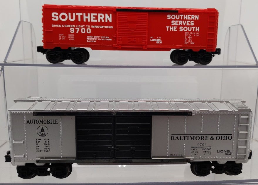 Lionel O Gauge MPC Southern, B&O, Santa Fe, and Norfolk & Western Boxcars [4] VG