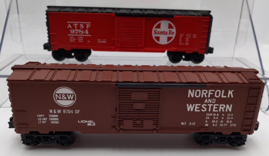 Lionel O Gauge MPC Southern, B&O, Santa Fe, and Norfolk & Western Boxcars [4] VG