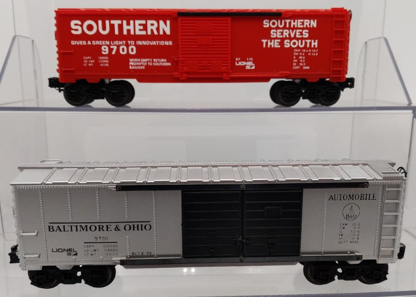 Lionel O Gauge MPC Southern, B&O, Santa Fe, and Norfolk & Western Boxcars [4] VG
