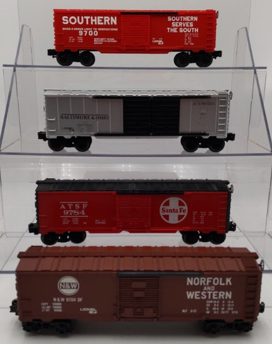 Lionel O Gauge MPC Southern, B&O, Santa Fe, and Norfolk & Western Boxcars [4] VG