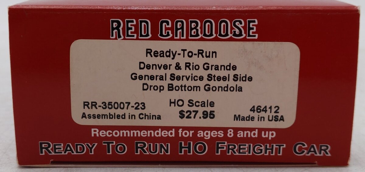 Red Caboose RR35007-23 HO Scale D&RGW Drop Bottom Gondola #46412 EX/Box