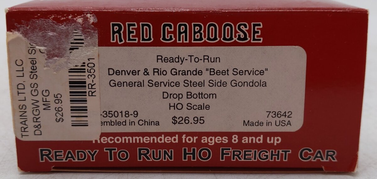Red Caboose 35018-9 HO Scale D&RGW Steel Side Gondola #73642 EX/Box