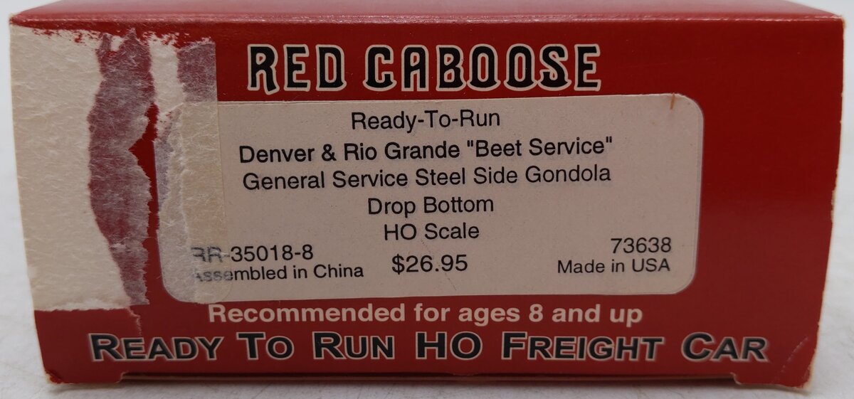 Red Caboose 35018-8 HO Scale D&RGW Steel Side Gondola #73638 EX/Box