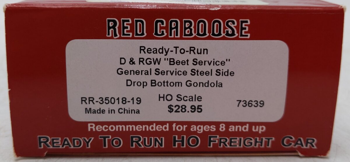 Red Caboose 35018-19 HO Scale D&RGW Steel Side Gondola #73639 EX/Box