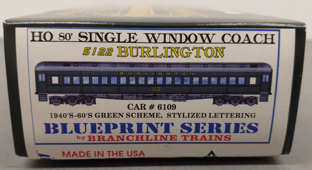 Branchline Trains 5122 HO 80's Single Window Coach Burlington Kit #6109 EX/Box