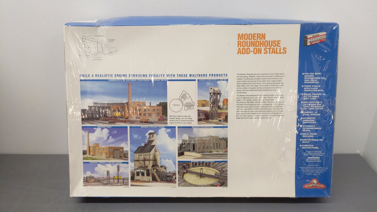 Walthers 933-2901 HO Scale Modern 3-Stalls Roundhouse Addition Structure Kit EX/Box