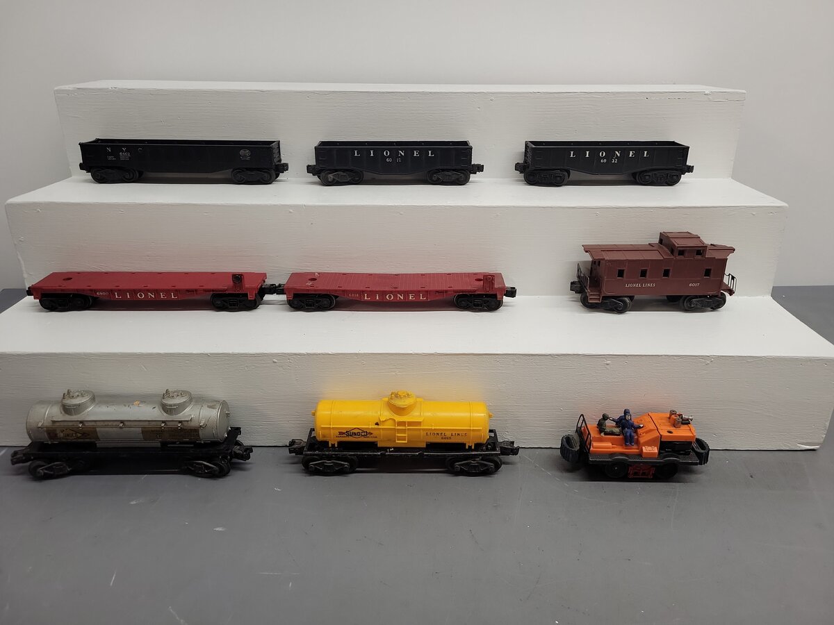 Lionel Vintage O Train Cars 50, 6015, 2465, 6017, 6032, 6012, 6462, 6818, 6800 VG