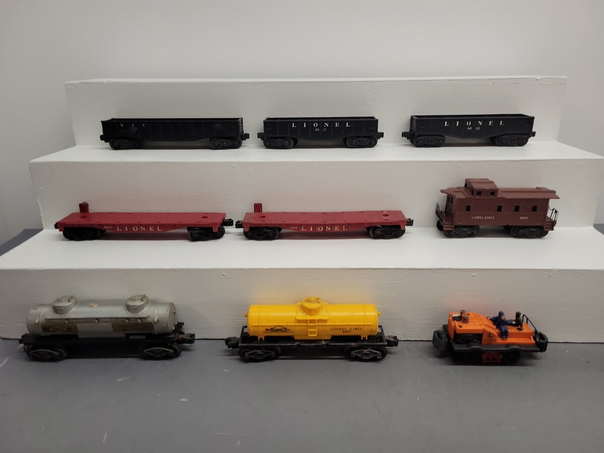 Lionel Vintage O Train Cars 50, 6015, 2465, 6017, 6032, 6012, 6462, 6818, 6800 VG