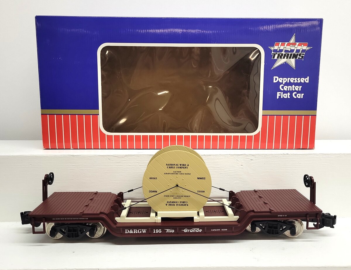 USA Trains R17311 G Denver & Rio Grande Western Depressed Center Flatcar #195 EX/Box
