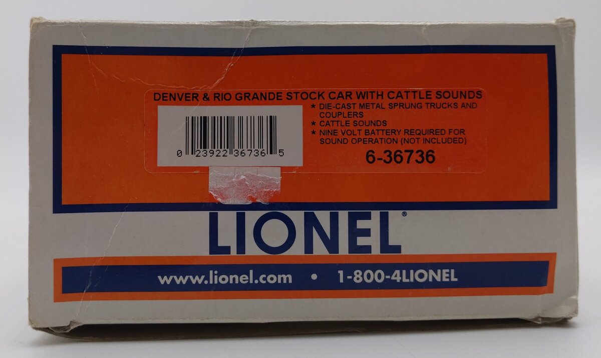 Lionel 6-36736 Denver & Rio Grande Stock Car with Cattle Sounds LN/Box