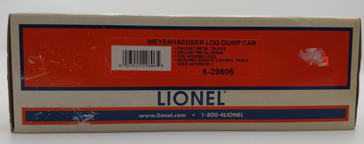 Lionel 6-29806 O Gauge Weyerhaeuser Operating Log Dump Car EX/Box