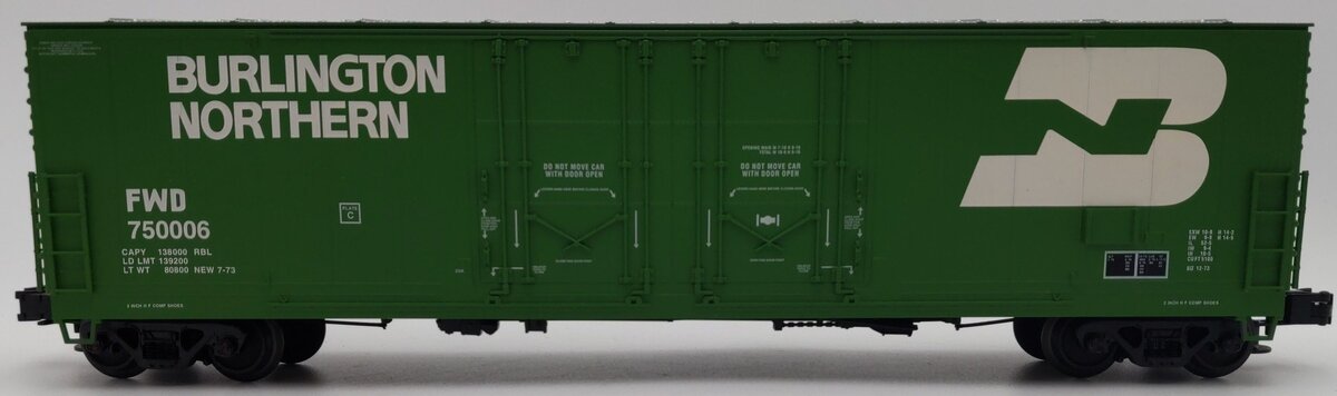 Atlas 6502-1 O Gauge Burlington Northern Evans 53' Boxcar #750006 (3Rail) EX