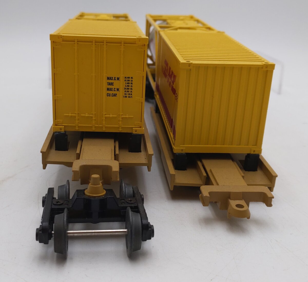 MTH 20-95299 O TTX DHL Spine Car Set w/Tank Container & 20' Container (Set of 2) EX