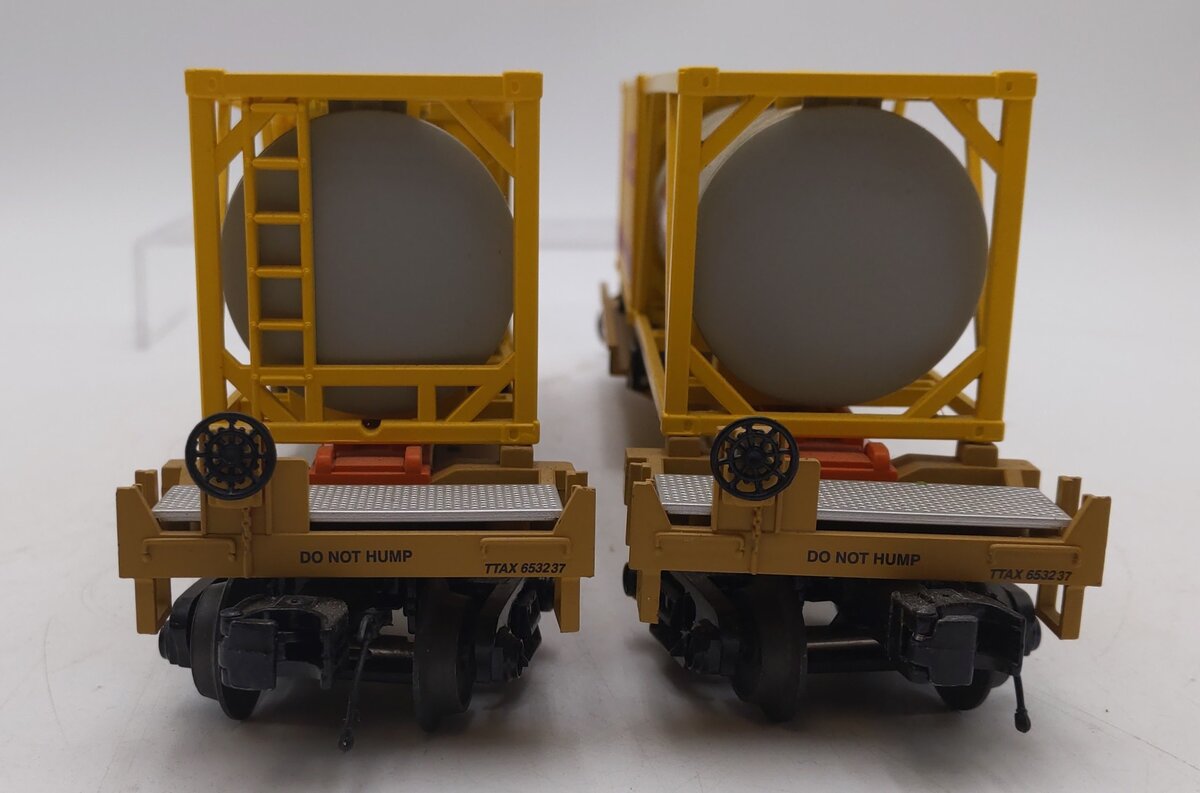 MTH 20-95299 O TTX DHL Spine Car Set w/Tank Container & 20' Container (Set of 2) EX