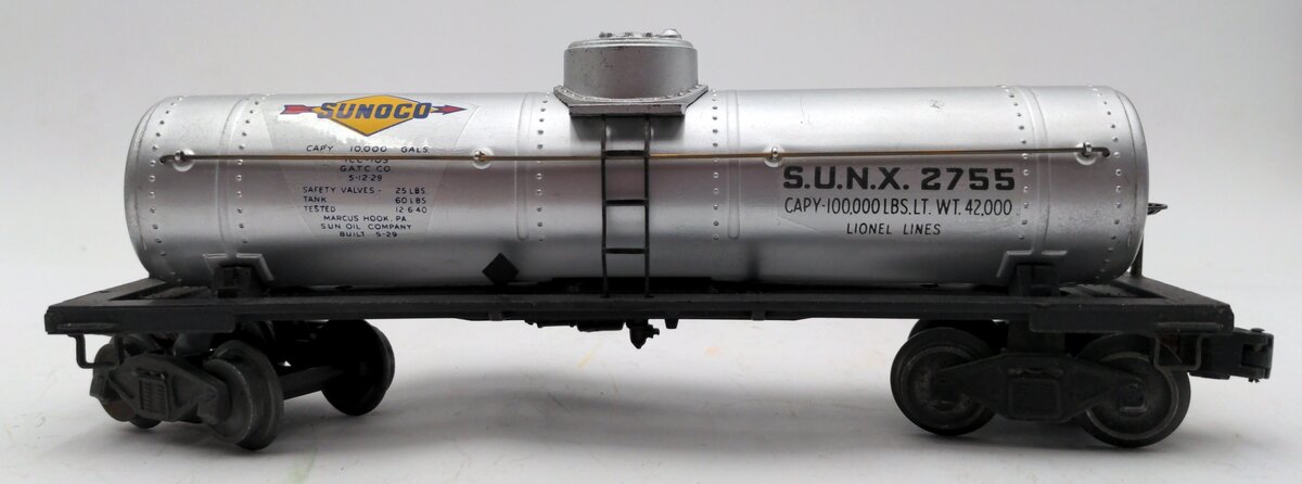 Lionel 2755 Vintage O Prewar Sunoco Metal Single Dome Tank Car EX