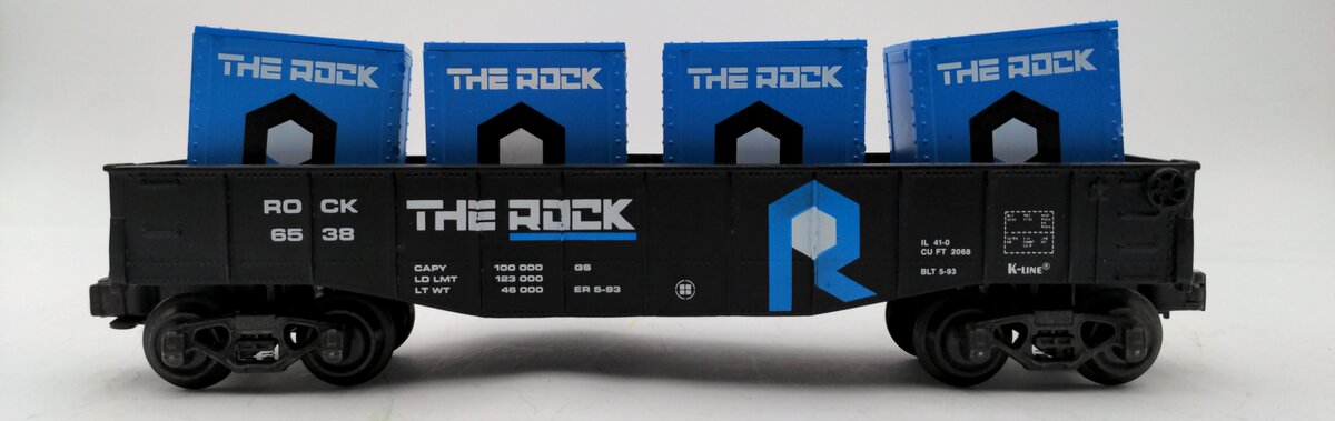 K-Line K6538 O Gauge Rock Island Black Gondola with Blue Cannisters EX
