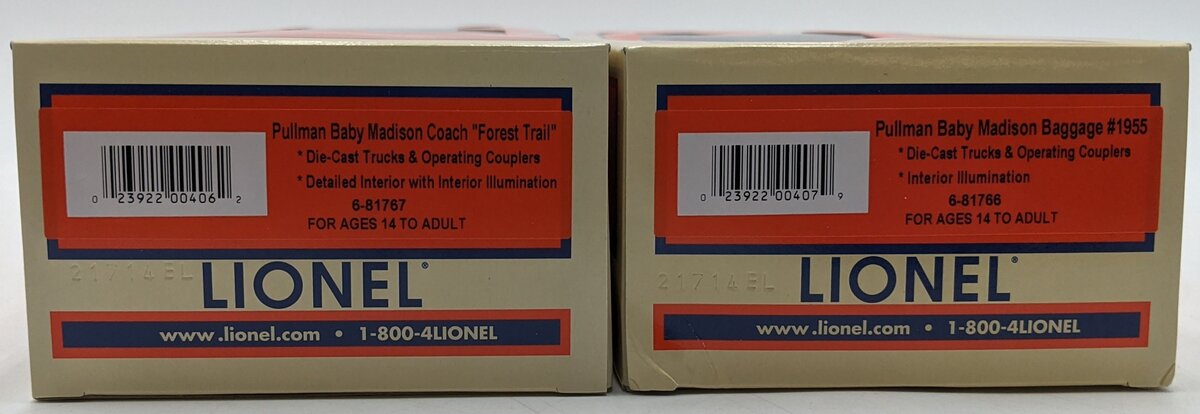 Lionel 6-81764 O Pullman Madison Car 2pk/Coach,Baggage LN/Box