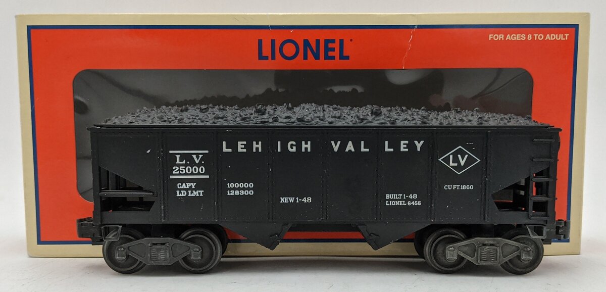 Lionel 6456-25 O Gauge Lehigh Valley Coal Hopper with Load #25000 VG