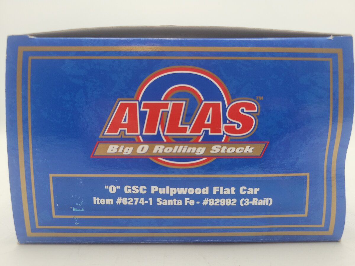 Atlas 6274-1 O Gauge Santa Fe Pulpwood Flatcar #92992 (3 Rail) EX/Box