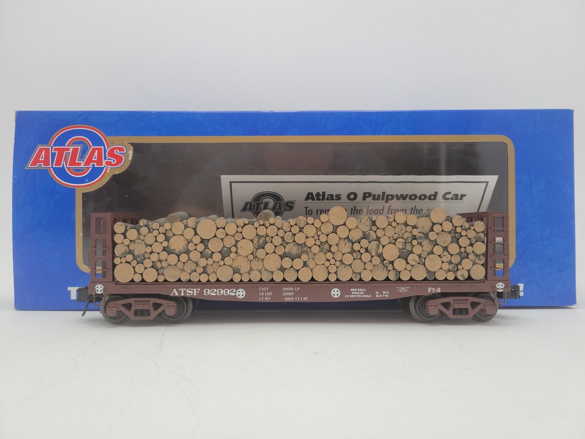 Atlas 6274-1 O Gauge Santa Fe Pulpwood Flatcar #92992 (3 Rail) EX/Box