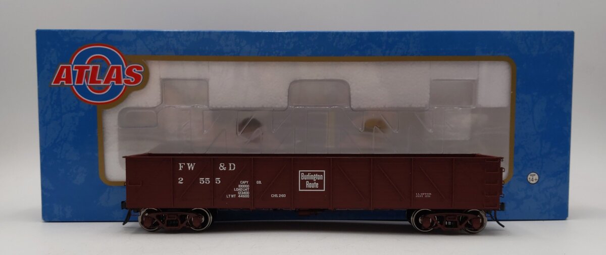 Atlas 9813-2 O Gauge Burlington FW&D usra Composite Gondola #2555 (2 Rail) LN/Box