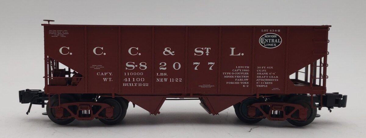 Atlas 8494-4 O Gauge CCC & St. L 55-Ton 2 Bay Coal Hopper #S-82077 (3 Rail) LN/Box