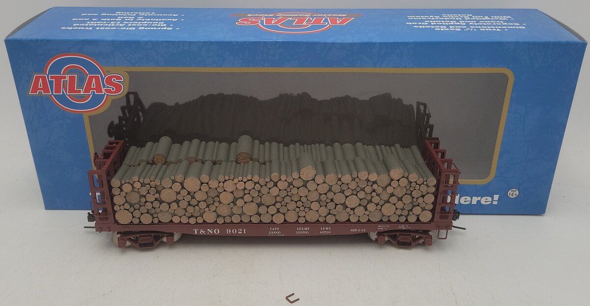 Atlas 7288-3 O Scale T&NO Pulpwood Flatcar #9021 (2-Rail) EX/Box