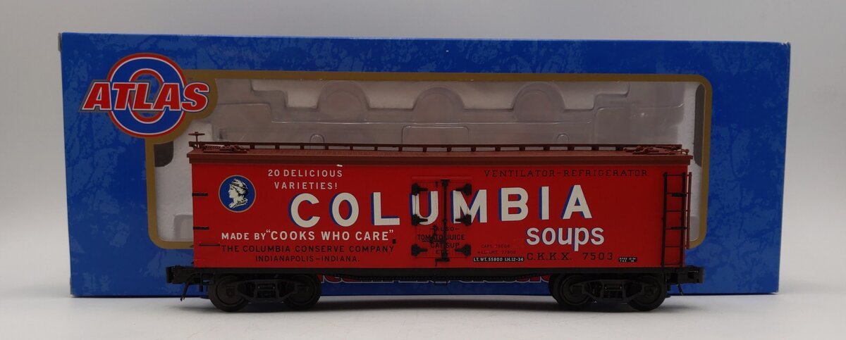 Atlas 6726-2 O Gauge Columbia Soup Woodside Refrigerator Car #7503 3-Rail LN/Box