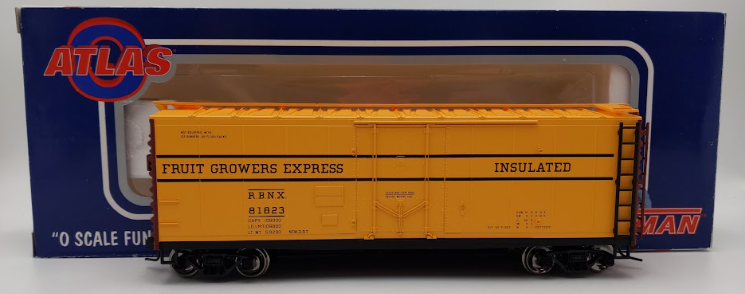 Atlas 0576-2 O Scale 40' Plug Door Box Car Fruit Growers Express #81823 (2Rail) LN/Box