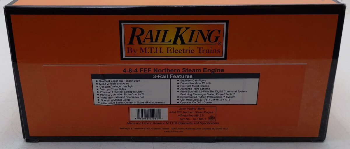 MTH 30-1484-1 Union Pacific 4-8-4 FEF Northern Steam Engine with PS2 #844 EX/Box