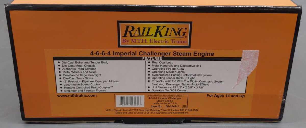 MTH 30-1542-1 Union Pacific 4-6-6-4 Imperial Challenger Steam Engine w/PS2 #3979 EX/Box