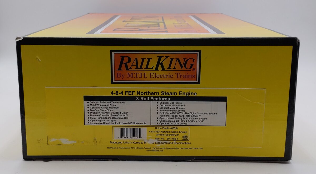 MTH 30-1482-1 Union Pacific O Gauge 4-8-4 FEF Northern Steam Engine w/PS2 #835 LN/Box