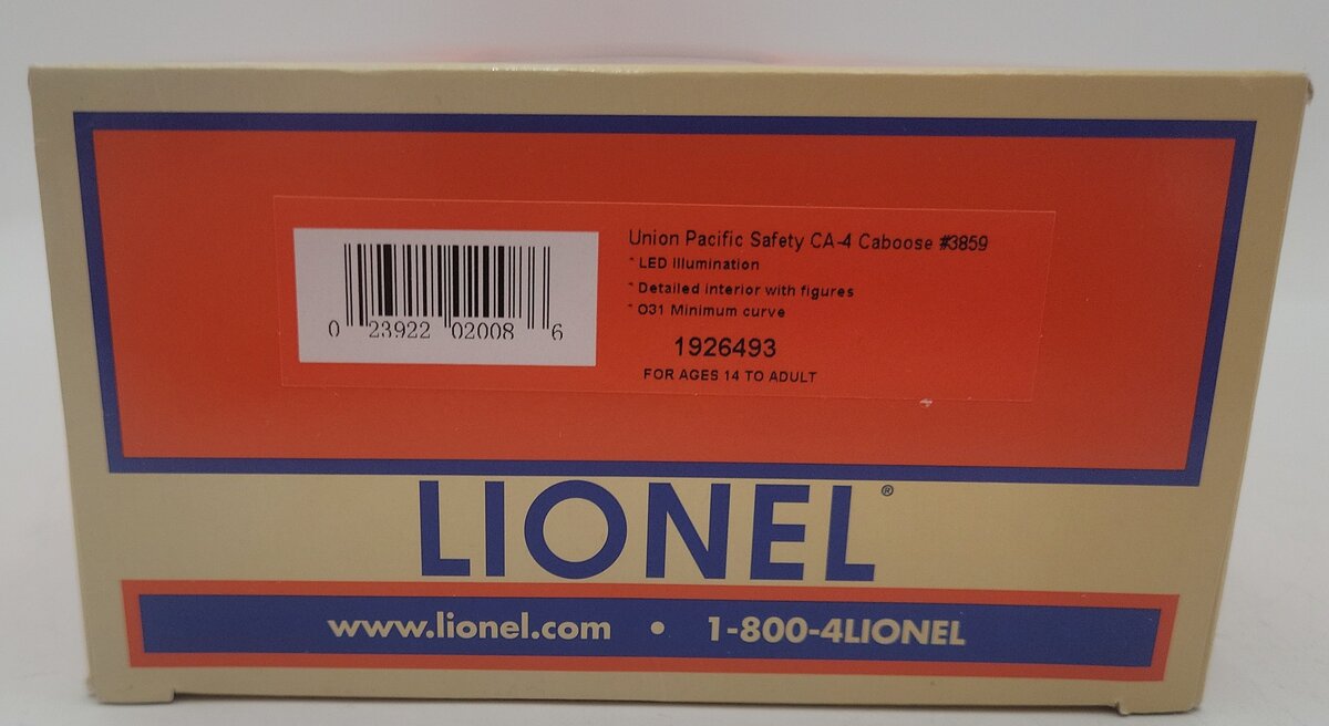 Lionel 1926493 O Union Pacific Safety CA-4 Caboose #3859 EX/Box