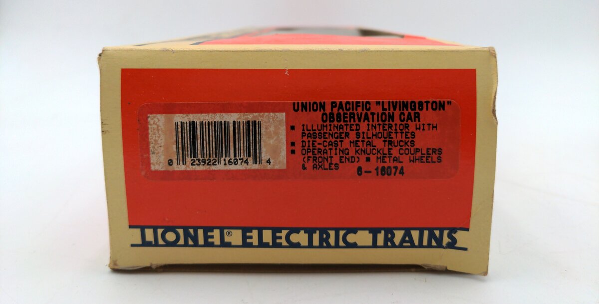 Lionel 6-16074 O Gauge Union Pacific "Livingston" Observation Car #6074 EX/Box