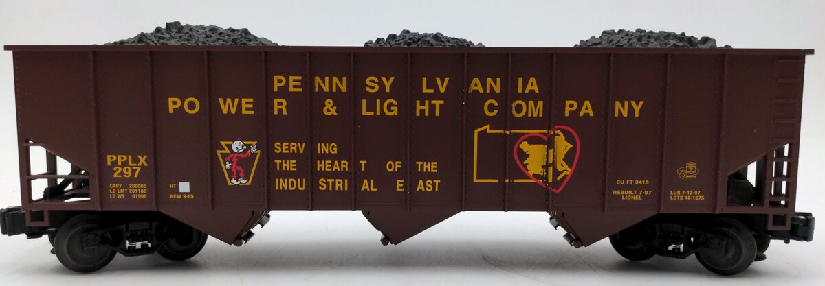 Lionel 6-16813 O LOTS 1997 Pennsylvania Power & Light Company 3-Bay Hopper #297 NIB
