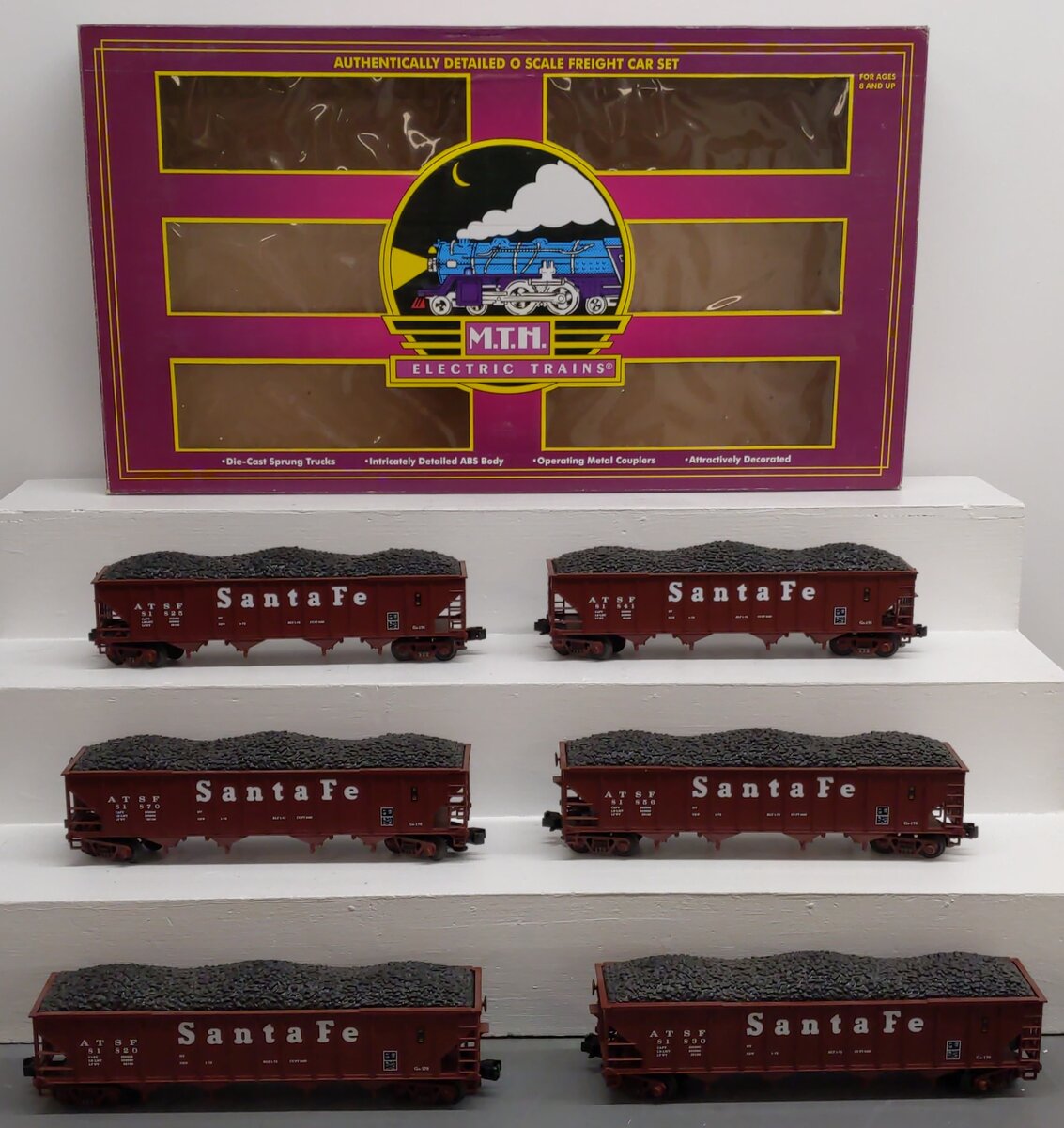 MTH 20-97058 O Gauge Santa Fe Premier 4-Bay Hopper Car Set (Set of 6) EX/Box