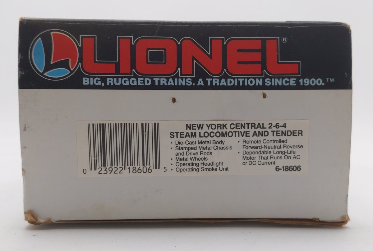 Lionel 6-18606 O Gauge New York Central 2-6-4 Steam Locomotive and Tender #8606 LN/Box